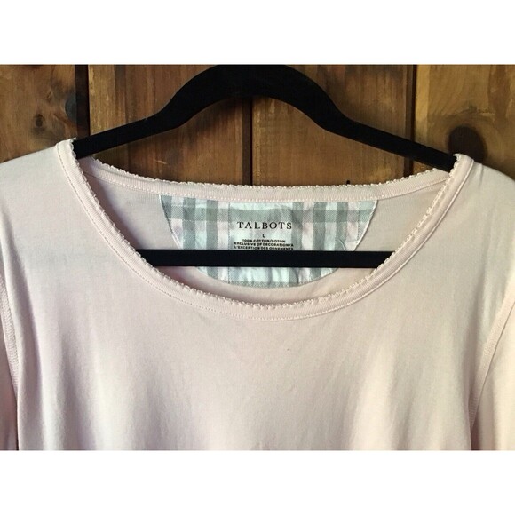Talbots Top Size L Pink Long Sleeve Round Neck 100% Cotton Casual Classic - Picture 2 of 4